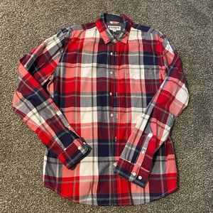 Large Express Red Blue and Gray Button-down Shirt